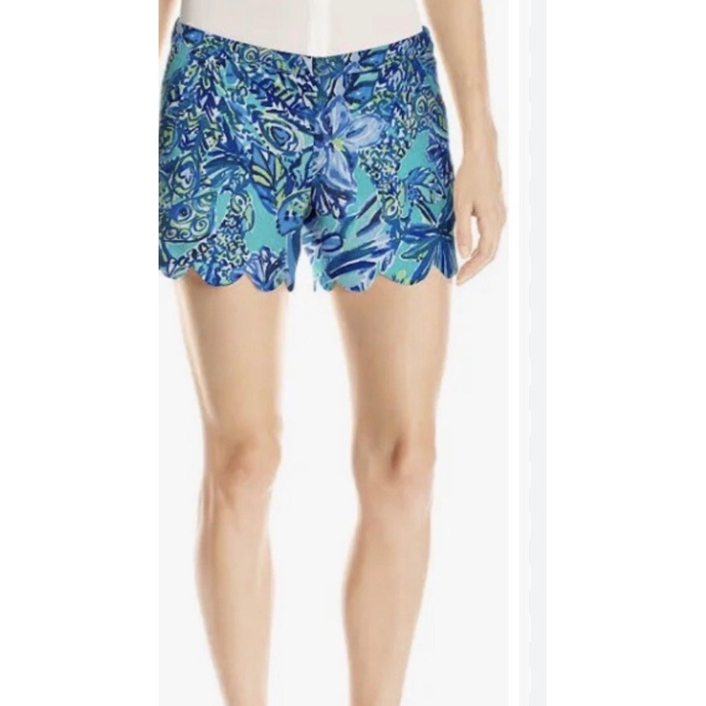 Lilly Pulitzer Callahan Shorts Blue Teal Coral Reef Print Size 8‎ 5 Inch Inseam
